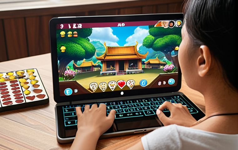 **Immersive Online Board Game Viewing Experience:** A person, representative of a Thai individual, is comfortably engrossed in watching a board game live stream on a tablet or laptop. The screen displays an engaging board game session with lively streamers and visible chat interactions or emojis. The atmosphere is cozy and relaxed, conveying a sense of immersive entertainment and connection, as if they are part of the game session. Subtle elements of a modern home setting.